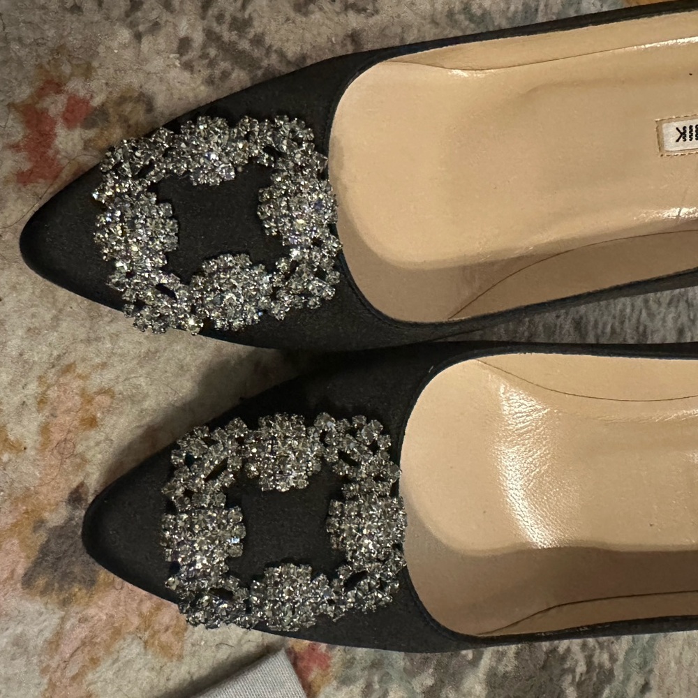 Manolo Blahnik Black Satin Pumps with Crystal Buckle - Picture 4 of 6